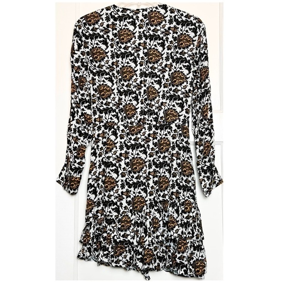 SANDRO Floral Print Long Sleeve V-Neck Faux Wrap Tiered Ruffle Mini Dress 6 - Picture 5 of 16